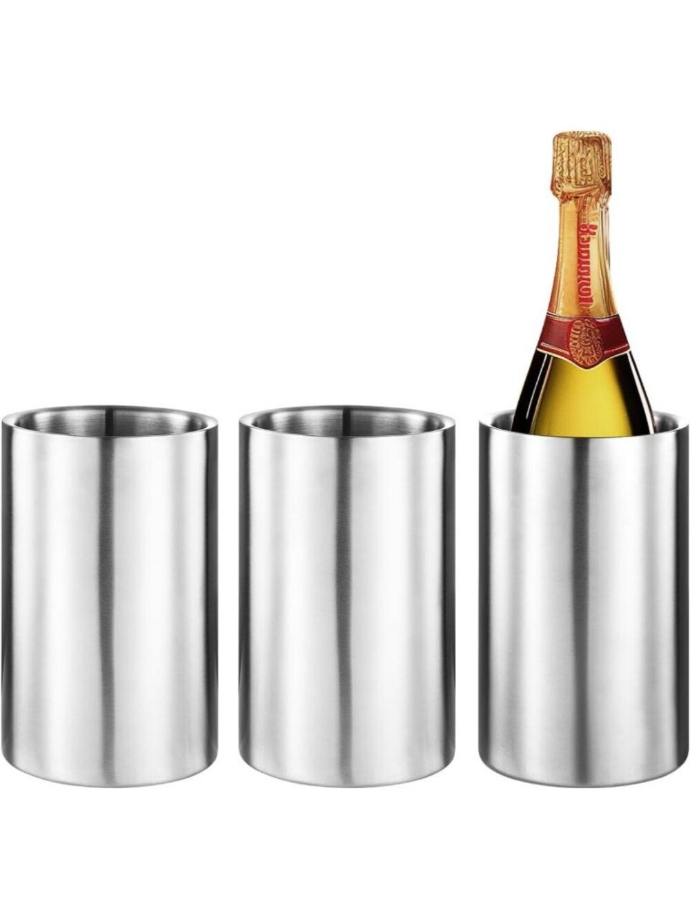 3-Pack Stainless Steel Double Wall Wine Cooler & Chiller Bucket - Fits Standard